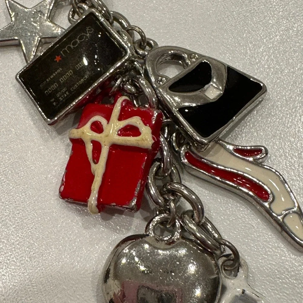 Macy's Shopping Bag Heart High Heel Credit Card Star Charm‎ Dangle Silver Tone
